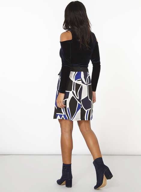 Blue And Black A-Line Skirt